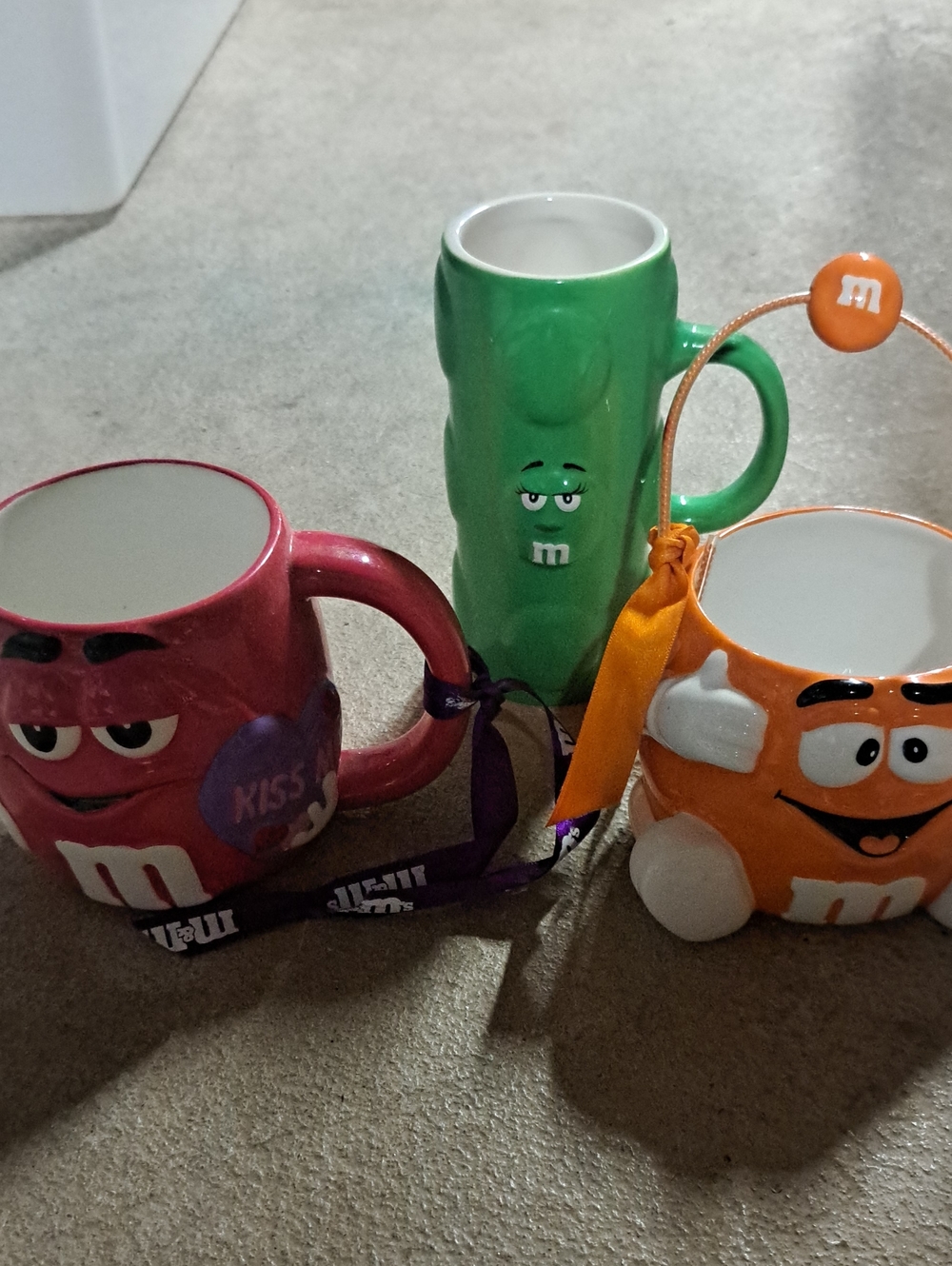 VINTAGE M&M'S Pink, Green & Orange Character Mugs - Set of 3